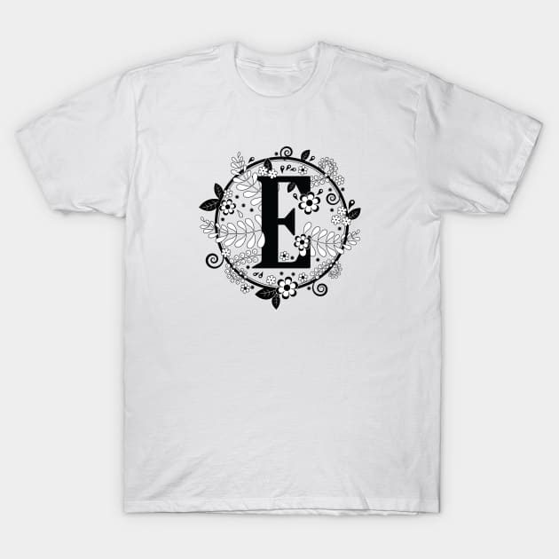 Black & White E Initial T-Shirt by Mint Cloud Art Studio